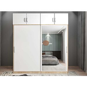 Porta Sürgü Kapaklı Dolap Gardırop Yüklüklü Meşe Beyaz 180 Cm - Montaj Dahil