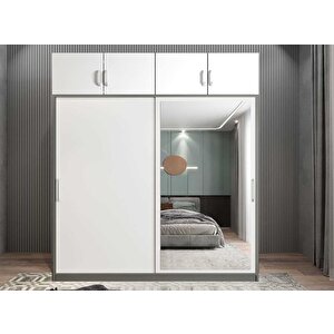 Porta Sürgü Kapaklı Dolap Gardırop Yüklüklü Füme Beyaz 140 Cm - Montaj Dahil
