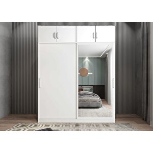 Porta Sürgü Kapaklı Dolap Gardırop Yüklüklü Beyaz 180 Cm - Montaj Dahil