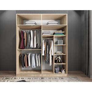 Porta Sürgü Kapaklı Dolap Gardırop Yüklüklü Meşe 160 Cm - Montaj Dahil