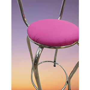 Sandalye 14571 Bar Yüksek Model Pembe Fuşya Metal Nikelaj Suni Deri Döşem El Yapı