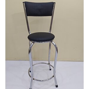 Sandalye 12748 Bar Tipi Yüksek Model 1ad Si̇yah Suni Deri Döşem Metal Krom El Yapı