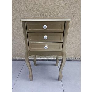 Komodin Model 90529 3çekmeceli Kayın Lükens Ayak Gold Renk Porselen Kulp El Yapım