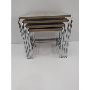 Zigon 14004 Sehpa Demet Metal Model Nikelaj Ayak Hint Ceviz Dalgalı Desen El Yapı