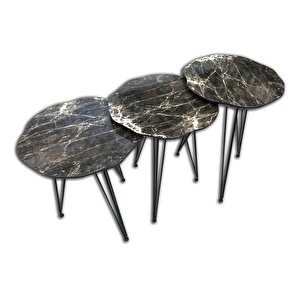 Zigon 17975 Papatya Ahşap Siyah Mermer Desen Mdf Tabla Metal Ayak V Ayak El Yapım