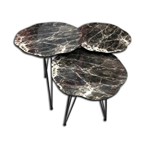 Zigon 17975 Papatya Ahşap Siyah Mermer Desen Mdf Tabla Metal Ayak V Ayak El Yapım