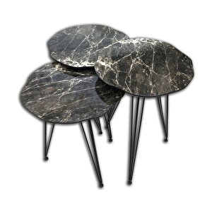 Zigon 17975 Papatya Ahşap Siyah Mermer Desen Mdf Tabla Metal Ayak V Ayak El Yapım