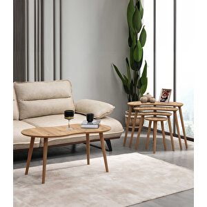 Moon 4lü Dörtlü Mdf Ahşap Zi̇gon Sehpa Ve Orta Sehpa Seti̇ - Meşe