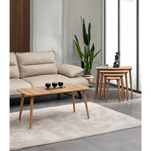 Luci̇ 4lü Dörtlü Mdf Ahşap Zi̇gon Sehpa Ve Orta Sehpa Seti̇ - Meşe