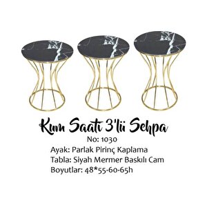 Brc Kum Saati̇ 13396 Zigon Siyah Mermer Desen Temper Cam Metal Gold Renk El Yapım