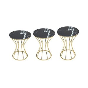 Brc Kum Saati̇ 13396 Zigon Siyah Mermer Desen Temper Cam Metal Gold Renk El Yapım