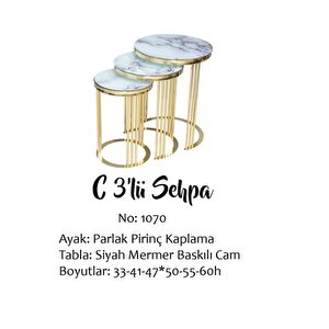 Brc Eko  13385 C Zigon Eyaz Mermer Desen Gold Pirinç Kaplama Metal Ayak El Yapım