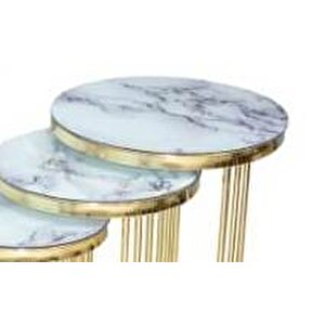 Brc Eko  13385 C Zigon Eyaz Mermer Desen Gold Pirinç Kaplama Metal Ayak El Yapım