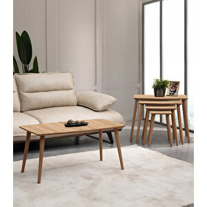 Vega 4lü Dörtlü Mdf Ahşap Zi̇gon Sehpa Ve Orta Sehpa Seti̇ - Meşe