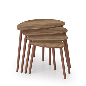 Nora 4lü Dörtlü Mdf Ahşap Zigon Sehpa - Ceviz