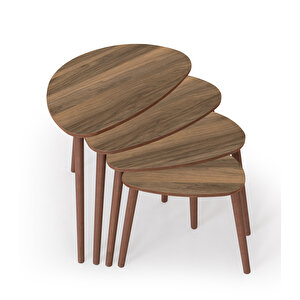 Nora 4lü Dörtlü Mdf Ahşap Zigon Sehpa - Ceviz