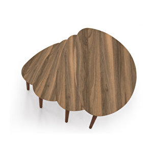 Nora 4lü Dörtlü Mdf Ahşap Zigon Sehpa - Ceviz