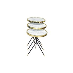 Brc 12741 Çatal Zigon Model Metal Ayak Gold Renk Beyaz Mermer Temper Cam El Yapım