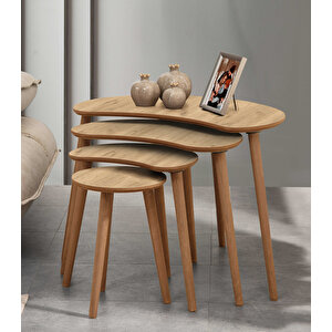 Moon 4lü Mdf Ahşap Zi̇gon Sehpa - Meşe