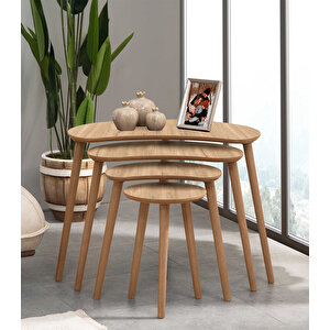 Moon 4lü Mdf Ahşap Zi̇gon Sehpa - Meşe