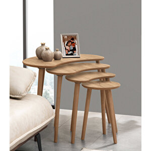 Moon 4lü Mdf Ahşap Zi̇gon Sehpa - Meşe