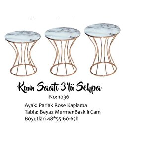 Brc 13394 Kumsaat Zigon Beyaz Mermer Temper Cam Metal Bakır Renk Kaplama El Yapım