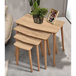 Vega 4lü Dörtlü Mdf Ahşap Zi̇gon Sehpa - Meşe