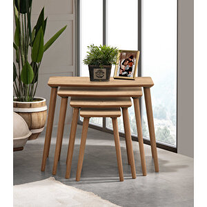 Vega 4lü Dörtlü Mdf Ahşap Zi̇gon Sehpa - Meşe