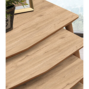 Vega 4lü Dörtlü Mdf Ahşap Zi̇gon Sehpa - Meşe