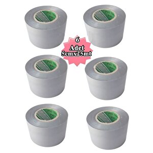 Gri Pvc Bant 6 Adet 5cmx25m İzolasyon Bandı 50mm Gri Yalıtım Bantı 5 cm