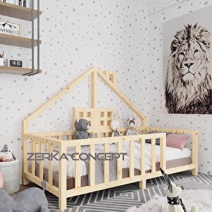 Tesla İthal Ladin Doğal Ahşap Çatılı Montessori Karyola 80x130 Cm