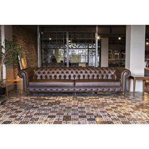 Zus309 Chester Koltuk Model 90483 Kanepe Suni Deri Kumaş Ahşap Kayın Ayak El Yapım