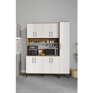 Plain Metal Ayak Metal Kulp Pla9155 Kahve Köşesi 9 Kapaklı Çok Amaçlı Dolap Erzak Dolabı Kiler Dolabı Saklama Dolabı Ekru Ceviz