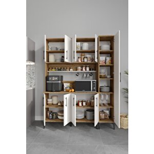 Plain Metal Ayak Metal Kulp Pla9155 Kahve Köşesi 9 Kapaklı Çok Amaçlı Dolap Erzak Dolabı Kiler Dolabı Saklama Dolabı Ekru Ceviz