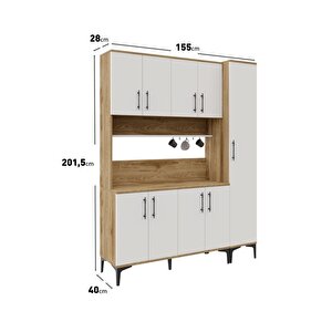 Plain Metal Ayak Metal Kulp Pla9155 Kahve Köşesi 9 Kapaklı Çok Amaçlı Dolap Erzak Dolabı Kiler Dolabı Saklama Dolabı Ekru Ceviz