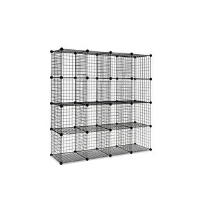 16'lı Tel Küp Çok Amaçlı Organizer Raf Siyah 33cm