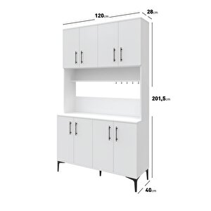 Plain Metal Ayak Metal Kulp Pla8120 Kahve Köşesi 8 Kapaklı Çok Amaçlı Dolap Erzak Dolabı Kiler Dolabı Saklama Dolabı Beyaz