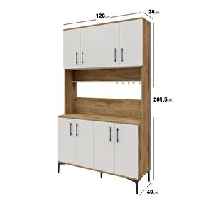 Plain Metal Ayak Metal Kulp Pla8120 Kahve Köşesi 8 Kapaklı Çok Amaçlı Dolap Erzak Dolabı Kiler Dolabı Saklama Dolabı Ekru Ceviz