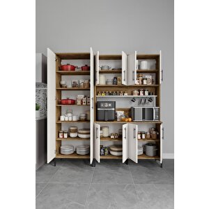 Plain Metal Ayak Metal Kulp Pla10190 Kahve Köşesi 10 Kapaklı Çok Amaçlı Dolap Erzak Dolabı Kiler Dolabı Saklama Dolabı Ekru Ceviz