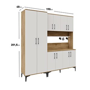 Plain Metal Ayak Metal Kulp Pla10190 Kahve Köşesi 10 Kapaklı Çok Amaçlı Dolap Erzak Dolabı Kiler Dolabı Saklama Dolabı Ekru Ceviz