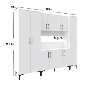 Plain Metal Ayak Metal Kulp Pla11225 Kahve Köşesi 11 Kapaklı Çok Amaçlı Dolap Erzak Dolabı Kiler Dolabı Saklama Dolabı Beyaz