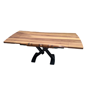 Masa 17916 Kütük Desen Tk Model X Metal Ayak Açıl Tabla Kütük Desen El Yapım