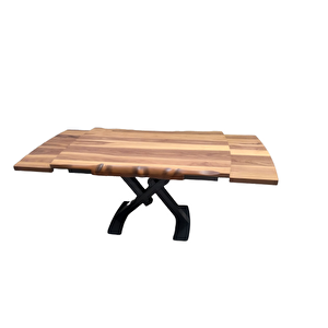 Masa 17916 Kütük Desen Tk Model X Metal Ayak Açıl Tabla Kütük Desen El Yapım