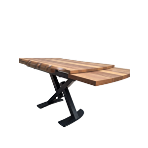 Masa 17916 Kütük Desen Tk Model X Metal Ayak Açıl Tabla Kütük Desen El Yapım