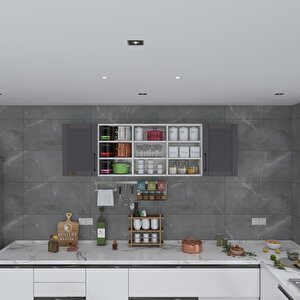 Hazır Mutfak Dolabı Nohut60 Gri Mod2 60*200*32 Mebran Kapak Suntalam Gövde Beyaz