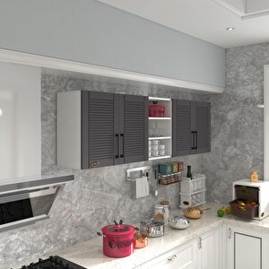 Hazır Mutfak Dolabı Fasulye90 Gri Mod2 90*200*32 Mebran Kapak Suntalam Gövde Beyaz