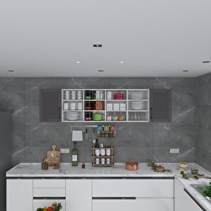 Hazır Mutfak Dolabı Kavun90 Gri Mod2 90*240*32 Mebran Kapak Suntalam Gövde Beyaz