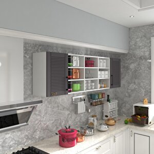 Hazır Mutfak Dolabı Nohut90 Gri Mod2 90*200*32 Mebran Kapak Suntalam Gövde Beyaz