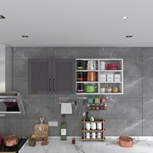 Hazır Mutfak Dolabı Zencefil60 Gri Mod2 60*160*32 Mebran Kapak Suntalam Gövde Beyaz