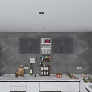 Hazır Mutfak Dolabı Fasulye60 Gri Mod2 60*200*32 Mebran Kapak Suntalam Gövde Beyaz